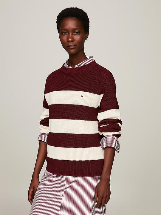 Tommy Hilfiger Tommy Hilfiger Kadın Logolu Yuvarlak Yakalı Uzun Kollu Günlük Kullanım Kırmızı Kazak WW0WW40751-0EY