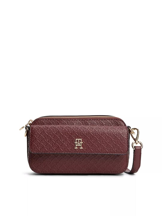 Tommy Hilfiger Tommy Hilfiger Kadın Logo Kabartmalı Çıkarılabilir Omuz Askılı Fermuarlı Bordo Omuz Çantası AW0AW18922-XUT