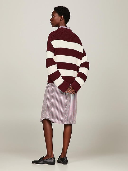 Tommy Hilfiger Tommy Hilfiger Kadın Logolu Yuvarlak Yakalı Uzun Kollu Günlük Kullanım Kırmızı Kazak WW0WW40751-0EY