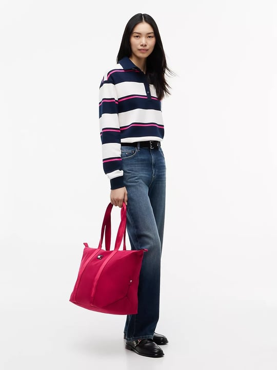 Tommy Hilfiger Tommy Hilfiger Kadın Logo Baskılı Uzun Askılı Fermuarlı İç Cepli Pembe Çanta AW0AW19039-TN6