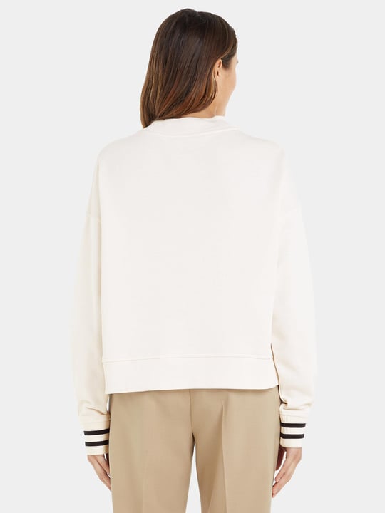 Tommy Hilfiger Tommy Hilfiger Kadın Logolu Desenli Uzun Kollu Günlük Kullanım Ekru Sweatshirt WW0WW39369-AC0