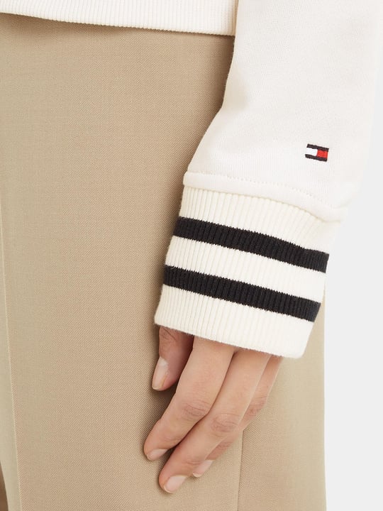 Tommy Hilfiger Tommy Hilfiger Kadın Logolu Desenli Uzun Kollu Günlük Kullanım Ekru Sweatshirt WW0WW39369-AC0