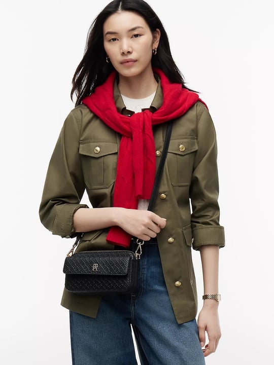 Tommy Hilfiger Tommy Hilfiger Kadın Logo Kabartmalı Çıkarılabilir Omuz Askılı Fermuarlı Siyah Omuz Çantası AW0AW18922-BDS