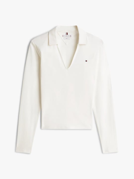 Tommy Hilfiger Tommy Hilfiger Kadın Marka Logolu Polo Yakalı Beyaz Polo Yaka T-Shirt WW0WW47850-YBL