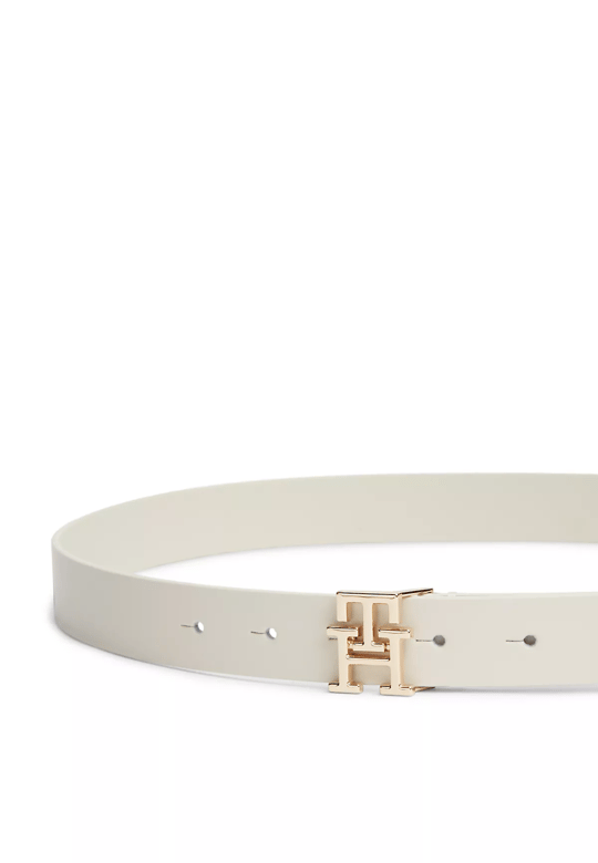 Tommy Hilfiger Tommy Hilfiger Kadın Metalik TH Logolu Deri Krem Kemer AW0AW17496-AEO