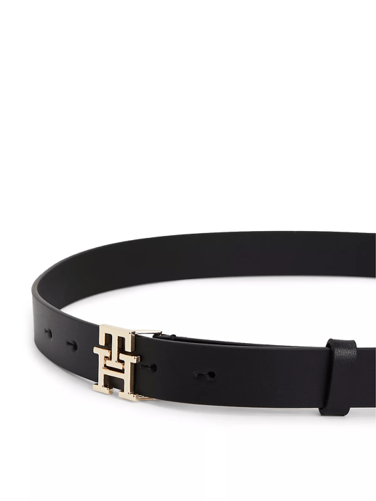 Tommy Hilfiger Tommy Hilfiger Kadın Metalik TH Logolu Deri Siyah Kemer AW0AW17496-BDS