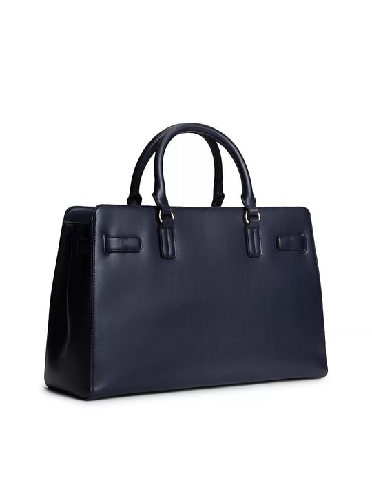Tommy Hilfiger Tommy Hilfiger Kadın Metalik Kabartmalı TH Logolu Şerit Desenli Uzun Askılı Lacivert Kartlık AW0AW19318-DW6
