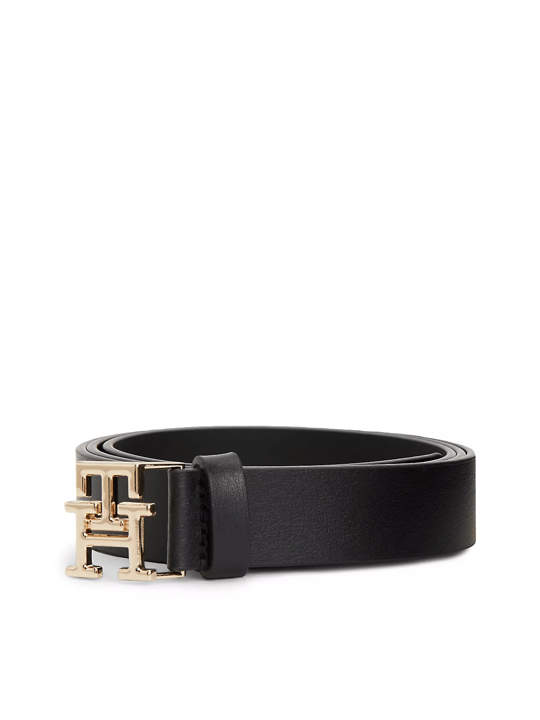 Tommy Hilfiger Tommy Hilfiger Kadın Metalik TH Logolu Deri Siyah Kemer AW0AW17496-BDS
