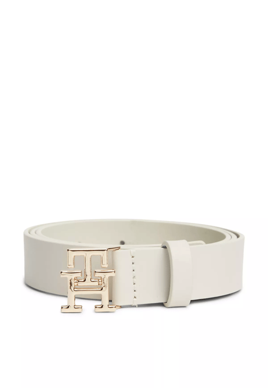 Tommy Hilfiger Tommy Hilfiger Kadın Metalik TH Logolu Deri Krem Kemer AW0AW17496-AEO