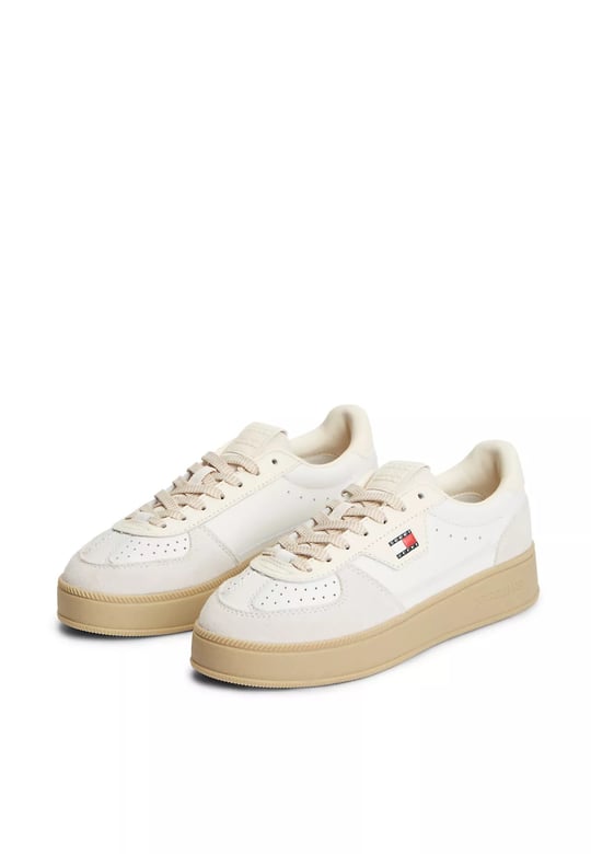 Tommy Hilfiger Tommy Hilfiger Kadın Monogram Logo Desenli Düşük Bilekli Rahat Taban Ekru Sneaker EN0EN03091-YBL