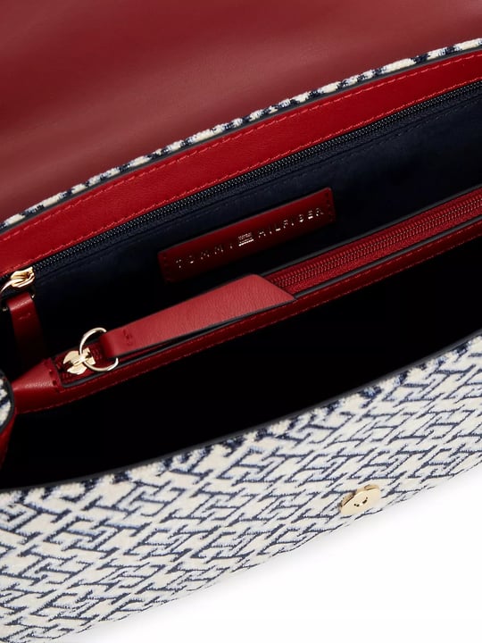 Tommy Hilfiger Tommy Hilfiger Kadın Monogram Jakarlı Mıknatıs Kapamalı Ayarlanabilir Omuz Askılı İç Fermuar Cepli Lacivert Çanta AW0AW19007-DW6