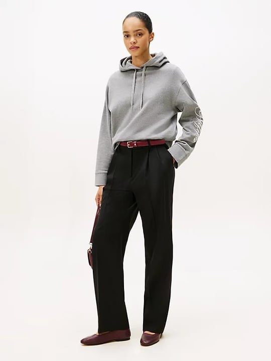 Tommy Hilfiger Tommy Hilfiger Kadın Normal Kalıp Kolu Logo İmzalı Kapüşonlu Pamuklu Uzun Kollu Gri Sweatshirt WW0WW46127-P61