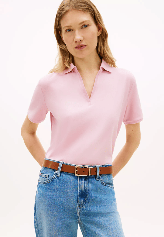 Tommy Hilfiger Tommy Hilfiger Kadın Normal Kalıp Pamuklu Kısa Kollu Pembe Polo Yaka T-Shirt WW0WW48720-TPG