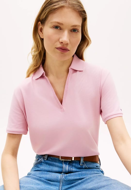 Tommy Hilfiger Tommy Hilfiger Kadın Normal Kalıp Pamuklu Kısa Kollu Pembe Polo Yaka T-Shirt WW0WW48720-TPG