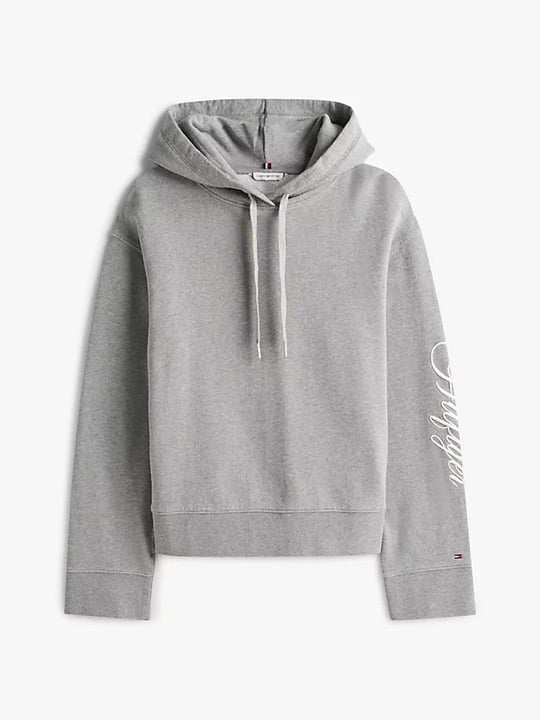 Tommy Hilfiger Tommy Hilfiger Kadın Normal Kalıp Kolu Logo İmzalı Kapüşonlu Pamuklu Uzun Kollu Gri Sweatshirt WW0WW46127-P61