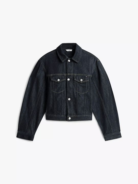 Tommy Hilfiger Tommy Hilfiger Kadın Normal Kalıp Hafif Düşük Omuzlu Uzun Kollu Pamuklu Denim Lacivert Ceket WW0WW49523-1AP
