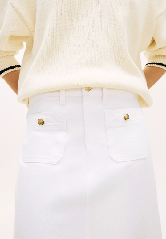 Tommy Hilfiger Tommy Hilfiger Kadın Normal Kalıp Yırtmaçlı Midi Boy Kot Beyaz Etek WW0WW48607-YCF