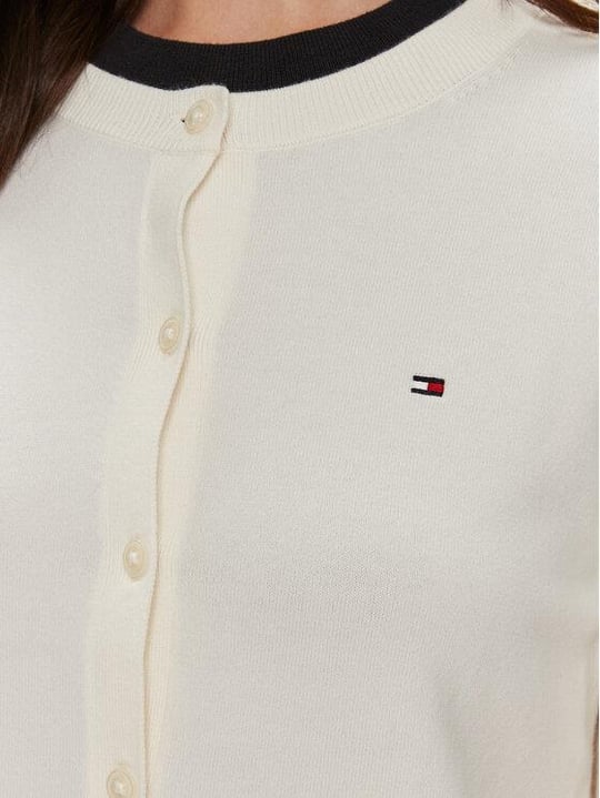 Tommy Hilfiger Tommy Hilfiger Kadın Normal Kalıp Yuvarlak Yakalı Pamuklu Uzun Kollu Örme Ekru Hırka WW0WW42370-Z00