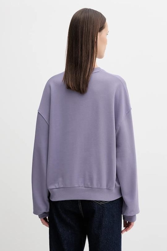 Tommy Hilfiger Tommy Hilfiger Kadın Pamuklu Rahat Kalıp Yuvarlak Yakalı Düşük Omuzlu Mor Sweatshirt WW0WW48269-W0G
