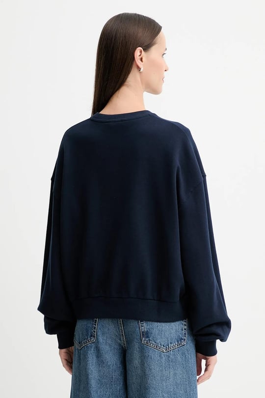 Tommy Hilfiger Tommy Hilfiger Kadın Pamuklu Rahat Kalıp Yuvarlak Yakalı Düşük Omuzlu Lacivert Sweatshirt WW0WW48269-C1G