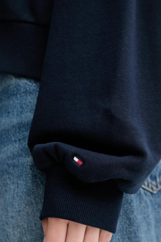 Tommy Hilfiger Tommy Hilfiger Kadın Pamuklu Rahat Kalıp Yuvarlak Yakalı Düşük Omuzlu Lacivert Sweatshirt WW0WW48269-C1G
