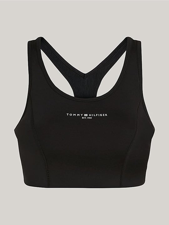 Tommy Hilfiger Tommy Hilfiger Kadın Pamuklu Logolu Kolsuz Halter Yaka Siyah Spor Büstiyer WW0WW41081-BDS