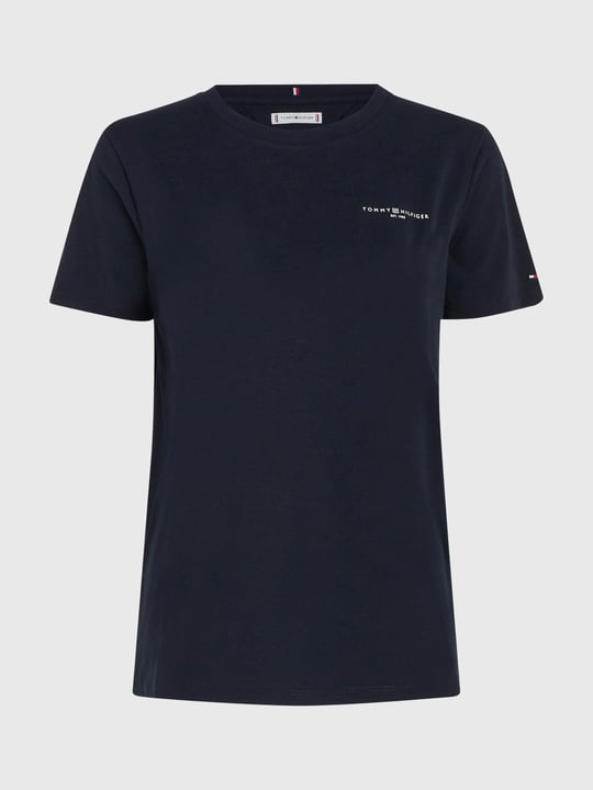Tommy Hilfiger Tommy Hilfiger Kadın Pamuklu Yuvarlak Yaka Marka Logolu Lacivert T-Shirt WW0WW37877-DW5