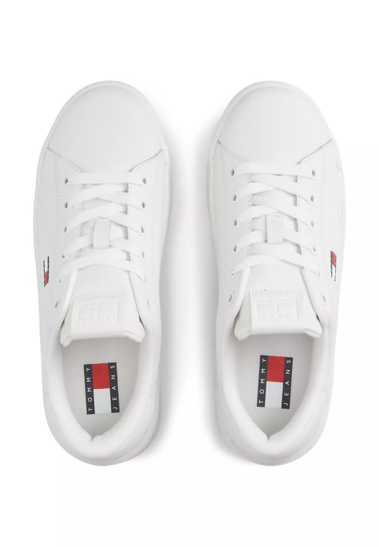 Tommy Hilfiger Tommy Hilfiger Kadın Platform Tabanlı Düşük Bilekli Logo Detaylı Deri Beyaz Sneaker EN0EN02961-YBL