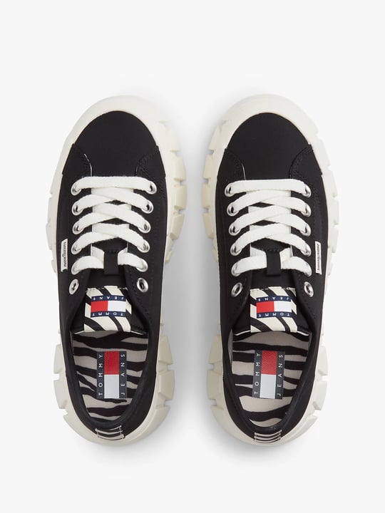Tommy Hilfiger Tommy Hilfiger Kadın Platform Tabanlı Düşük Bilekli Desenli Siyah Sneaker EN0EN03070-BDS