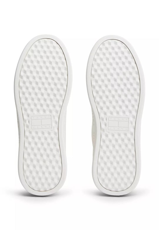 Tommy Hilfiger Tommy Hilfiger Kadın Platform Tabanlı Düşük Bilekli Logo Detaylı Deri Beyaz Sneaker EN0EN02961-YBL