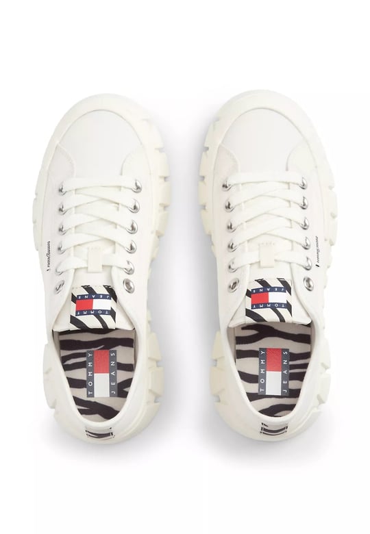 Tommy Hilfiger Tommy Hilfiger Kadın Platform Tabanlı Düşük Bilekli Desenli Ekru Sneaker EN0EN03070-YBI