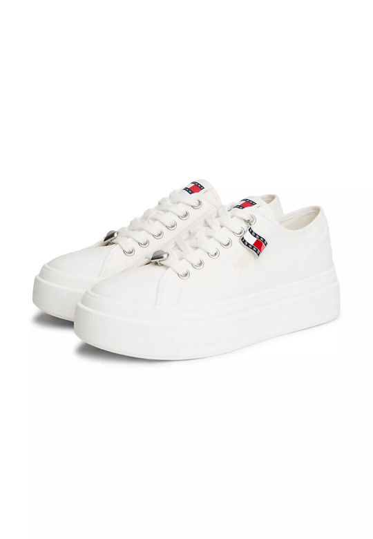 Tommy Hilfiger Tommy Hilfiger Kadın Platform Tabanlı TH Bayrak Logo Etiketli Beyaz Sneaker EN0EN02959-YBL
