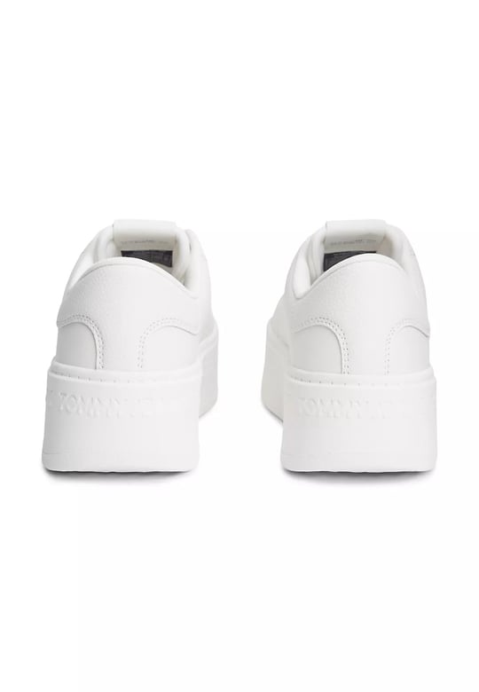 Tommy Hilfiger Tommy Hilfiger Kadın Platform Tabanlı Düşük Bilekli Logo Detaylı Deri Beyaz Sneaker EN0EN02961-YBL