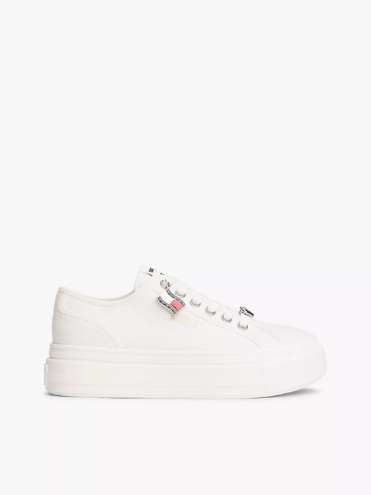 Tommy Hilfiger Tommy Hilfiger Kadın Platform Tabanlı TH Bayrak Logo Etiketli Beyaz Sneaker EN0EN02959-YBL