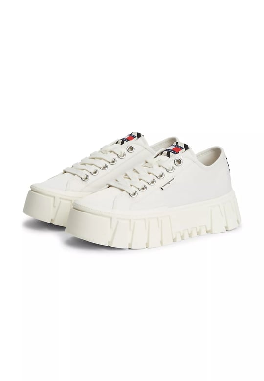 Tommy Hilfiger Tommy Hilfiger Kadın Platform Tabanlı Düşük Bilekli Desenli Ekru Sneaker EN0EN03070-YBI