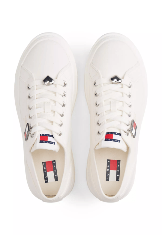 Tommy Hilfiger Tommy Hilfiger Kadın Platform Tabanlı TH Bayrak Logo Etiketli Beyaz Sneaker EN0EN02959-YBL