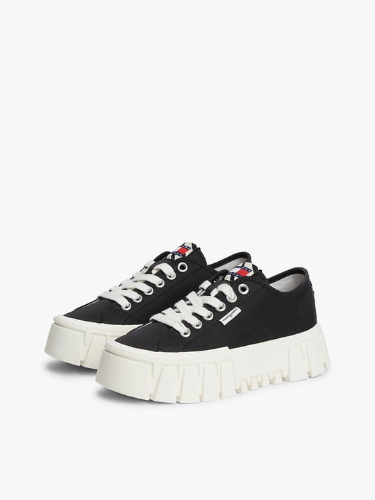 Tommy Hilfiger Tommy Hilfiger Kadın Platform Tabanlı Düşük Bilekli Desenli Siyah Sneaker EN0EN03070-BDS