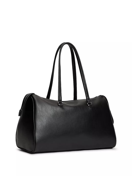 Tommy Hilfiger Tommy Hilfiger Kadın Pürüzsüz Yüzey Fermuarlı Çift Saplı İç Fermuar Cepli Metal Logolu Siyah Omuz Çantası AW0AW19054-BDS