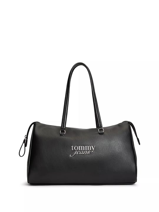 Tommy Hilfiger Tommy Hilfiger Kadın Pürüzsüz Yüzey Fermuarlı Çift Saplı İç Fermuar Cepli Metal Logolu Siyah Omuz Çantası AW0AW19054-BDS