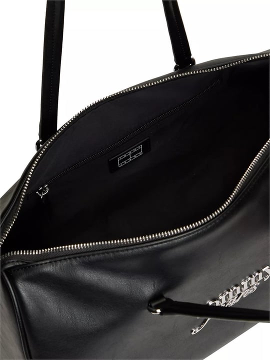 Tommy Hilfiger Tommy Hilfiger Kadın Pürüzsüz Yüzey Fermuarlı Çift Saplı İç Fermuar Cepli Metal Logolu Siyah Omuz Çantası AW0AW19054-BDS