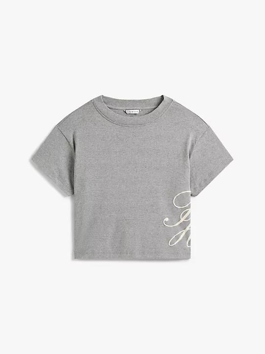 Tommy Hilfiger Tommy Hilfiger Kadın Rahat Kalıp Yuvarlak Yakalı TH Logo İşleme Detaylı Kısa Kollu Gri T-Shirt WW0WW47314-P61
