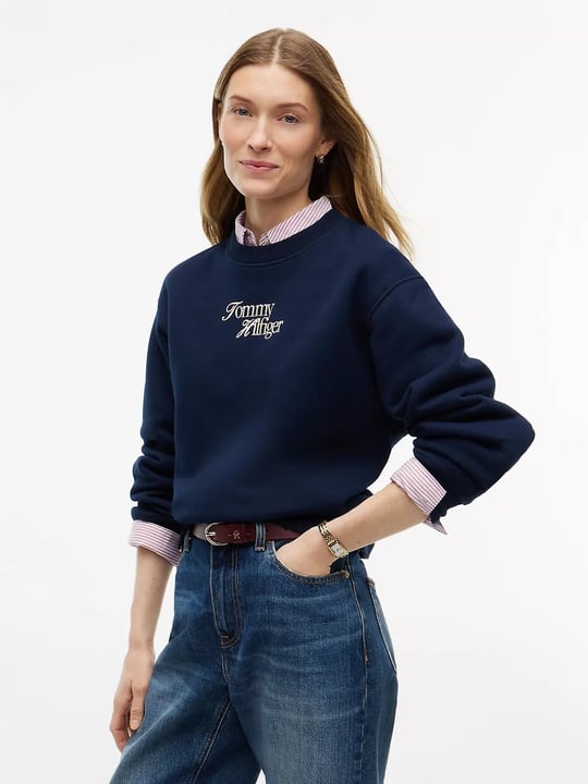 Tommy Hilfiger Tommy Hilfiger Kadın Regular Fit Bisiklet Yaka Uzun Kollu Lacivert Sweatshirt WW0WW51598-C1G