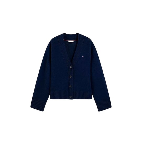 Tommy Hilfiger Tommy Hilfiger Kadın Regular Fit Geri Dönüştürülmüş Yün V Yaka Düğmeli Uzun Kollu Lacivert Kazak WW0WW52367-C1G