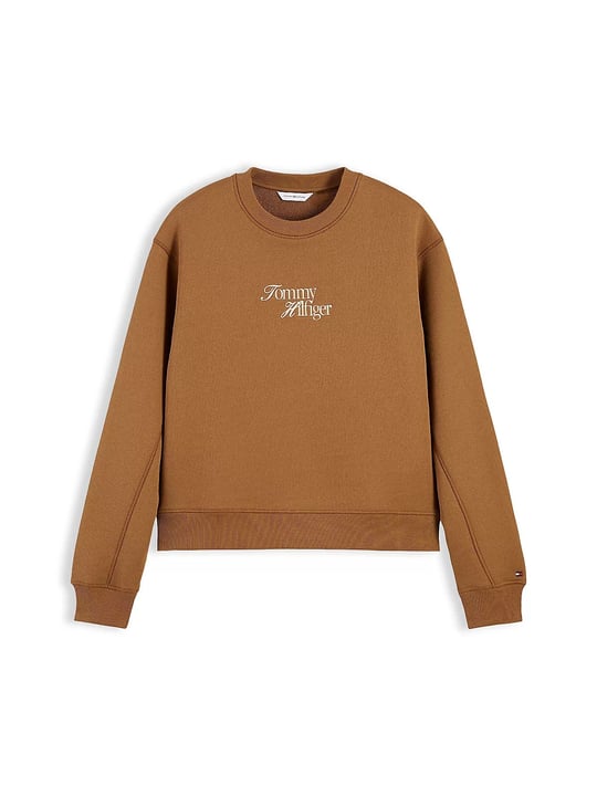 Tommy Hilfiger Tommy Hilfiger Kadın Regular Fit Bisiklet Yaka Uzun Kollu Kahverengi Sweatshirt WW0WW51598-GWJ