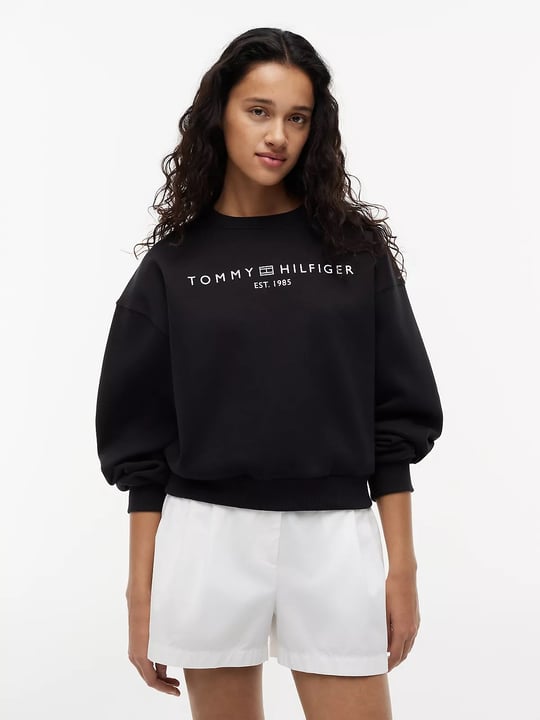 Tommy Hilfiger Tommy Hilfiger Kadın Regular Fit Pamuklu Bisiklet Yaka Uzun Kollu Siyah Sweatshirt WW0WW47831-BDS