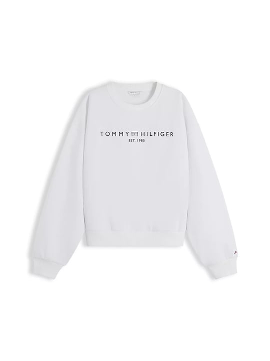 Tommy Hilfiger Tommy Hilfiger Kadın Regular Fit Pamuklu Bisiklet Yaka Uzun Kollu Beyaz Sweatshirt WW0WW47831-YCF