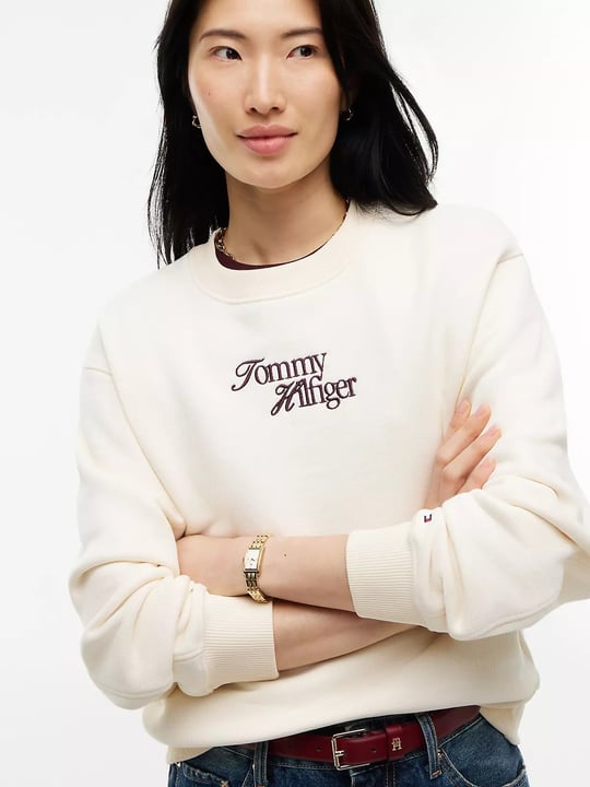 Tommy Hilfiger Tommy Hilfiger Kadın Regular Fit Bisiklet Yaka Uzun Kollu Krem Sweatshirt WW0WW51598-AEF
