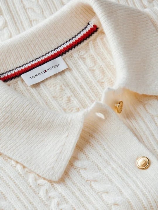Tommy Hilfiger Tommy Hilfiger Kadın Regular Fit Yün İpek Karışımlı Saç Örgülü Üç Düğmeli  Metal Logolu Sarı Kazak WW0WW52222-Z00