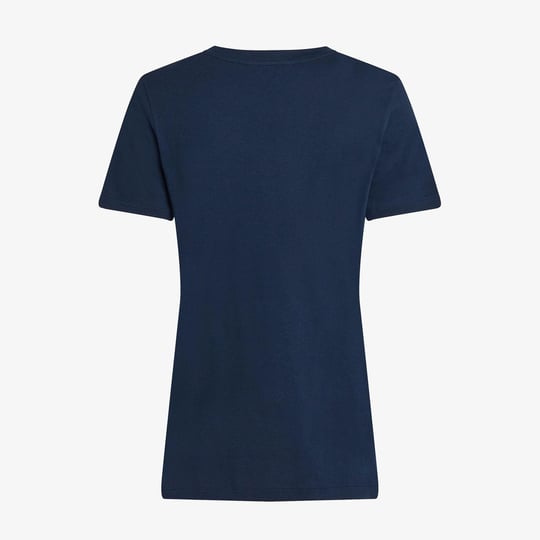 TOMMY HILFIGER Tommy Hilfiger Kadın Saf Pamuklu Yuvarlak Yaka Göğüste Logolu Kısa Kollu Lacivert Bluz WW0WW40276-C1G