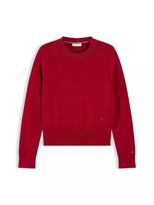 Tommy Hilfiger Tommy Hilfiger Kadın Slim Fit Bisiklet Yaka Uzun Kollu Kırmızı Kazak WW0WW52298-XKC